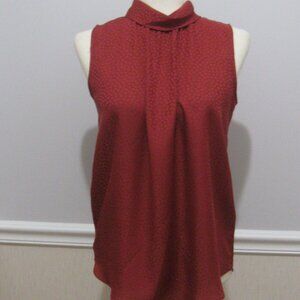 Ann Taylor High Neck Silky Satin Blouse Shell sz XS Maroon Red